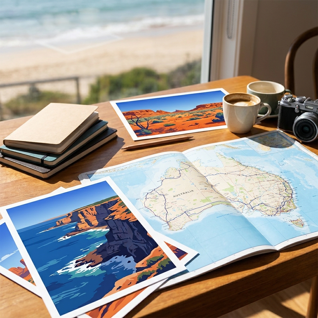 Australian travel guide team reviewing routes and destinations