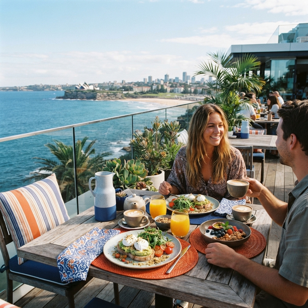 Rooftop breakfast overlooking Newcastle