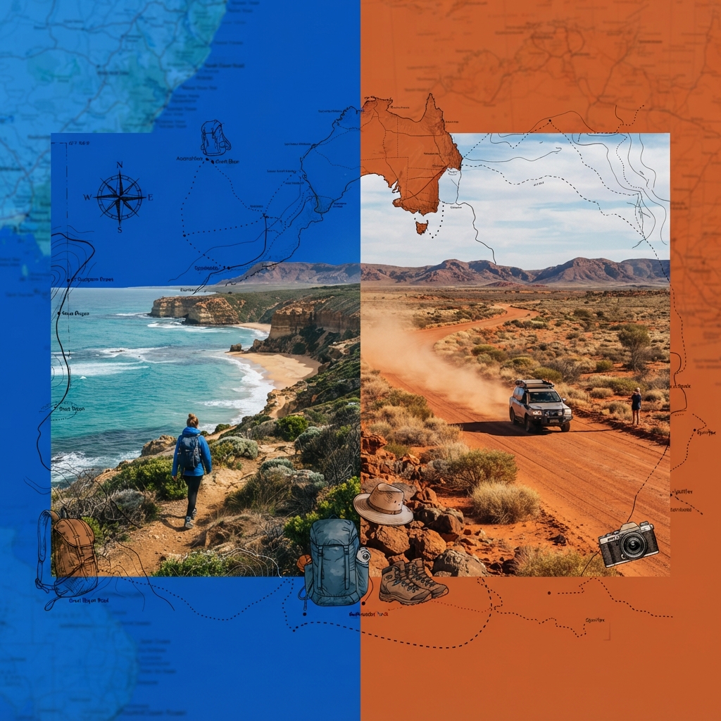 Australian travel desk with maps and destination notes